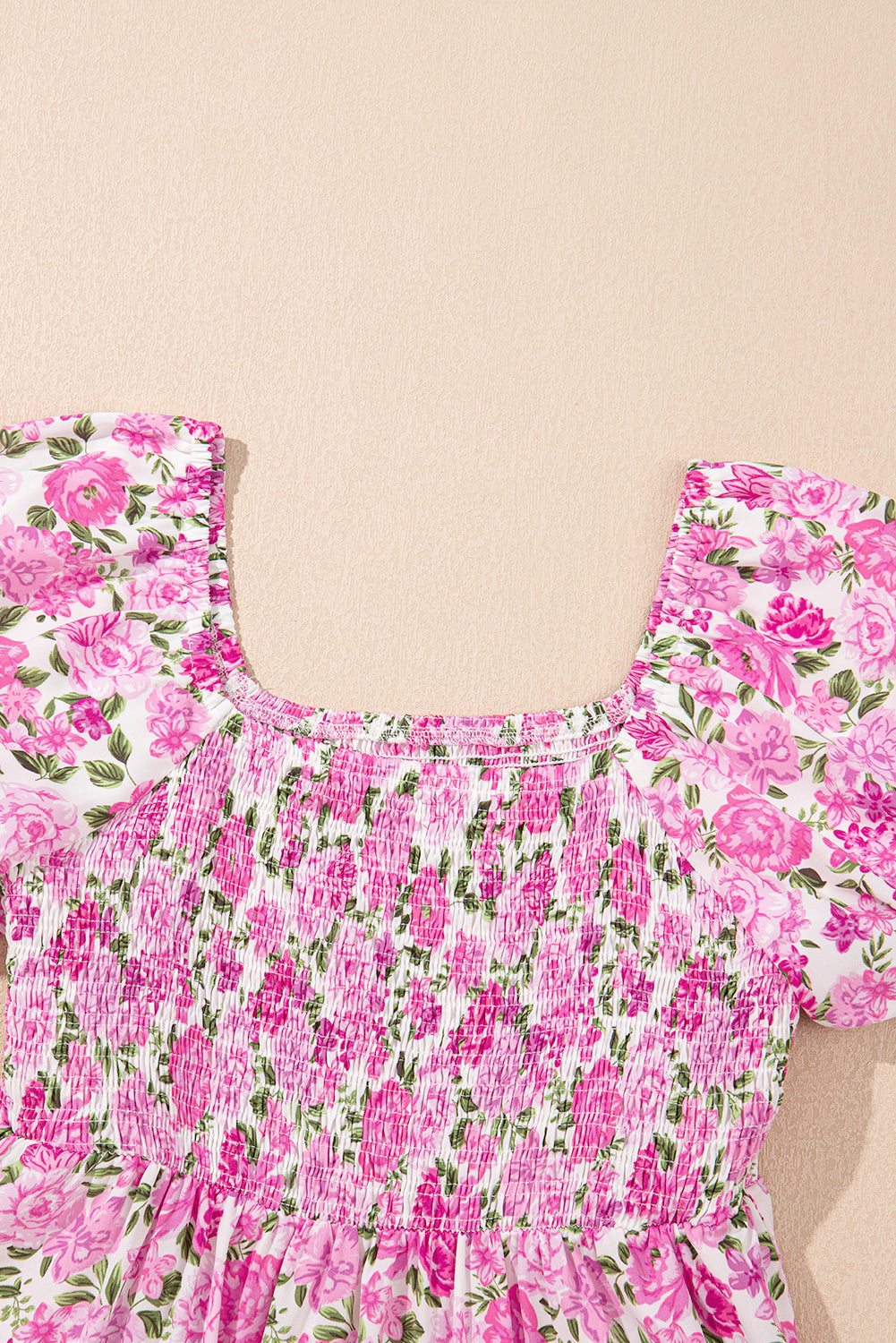 Easter Pink Floral Square Neck Puff Sleeve Maxi Dress