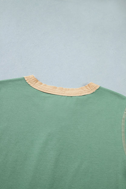Short Sleeve Contrast Trim Button Henley Tee
