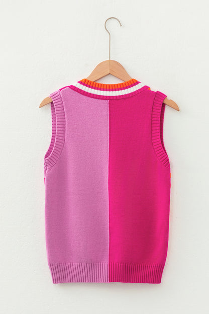 Game Day Checkerboard Stripe Colorblock Sweater Vest
