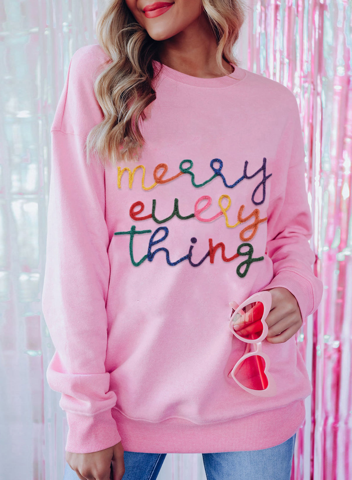 Black Merry Every Thing Tinsel Slogan Sweatshirt