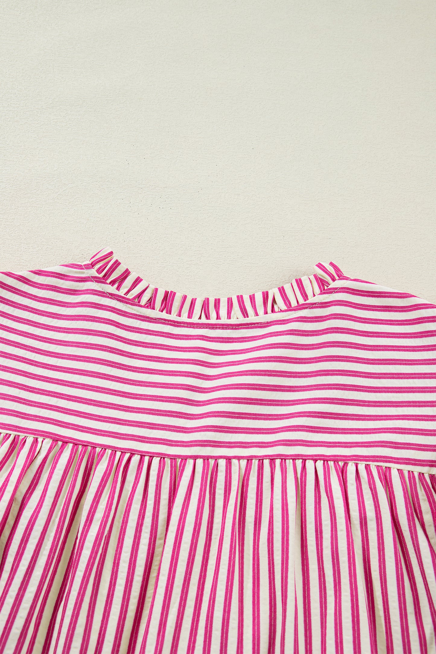 Rose Stripe Shirred Blouse Ruffle Sleeve Summer Top
