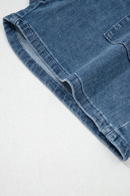 High Waist Flap Pocket Denim Shorts