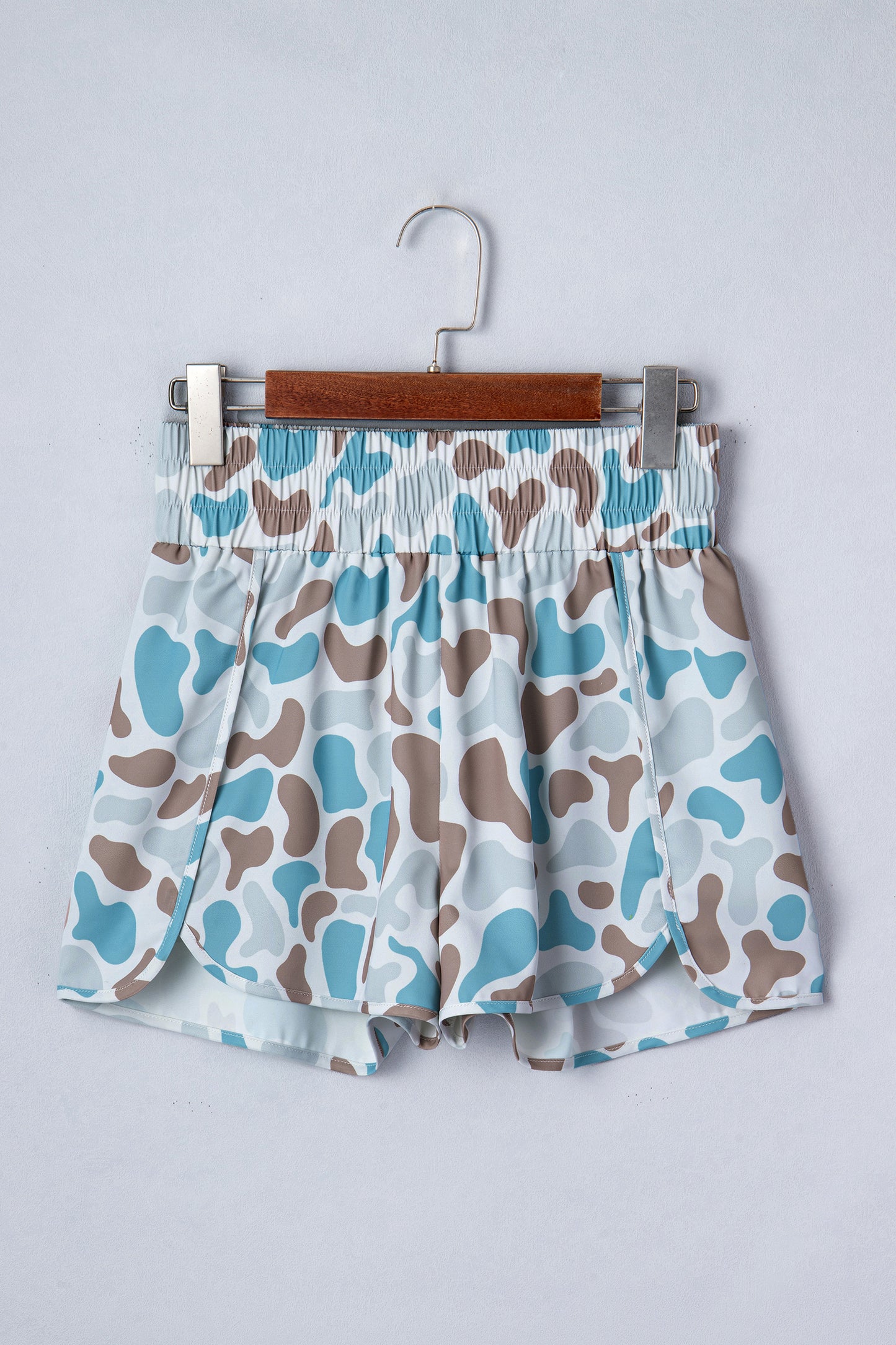 Sky Blue Western Camo Print High Waist Athleisure Shorts