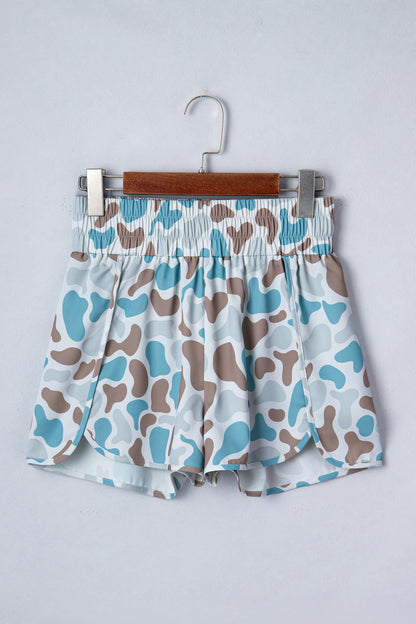Sky Blue Western Camo Print High Waist Athleisure Shorts