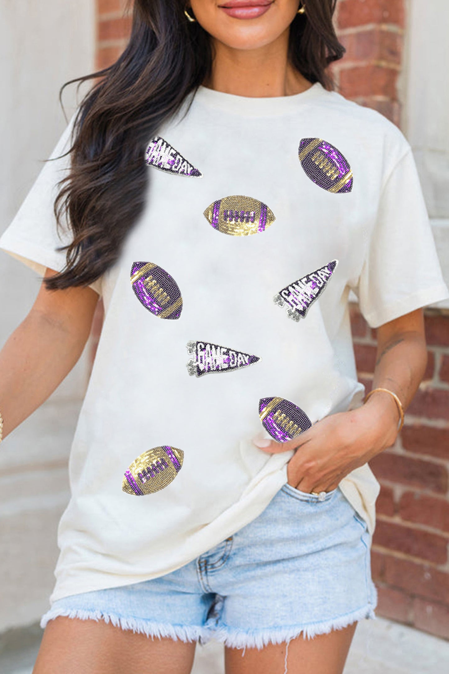 Sequin Back to School Game Day Football Graphic Tee