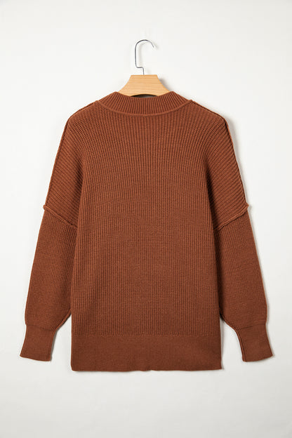 Orchid Purple Mock Neck Ribbed Knit Oversized Sweater Top