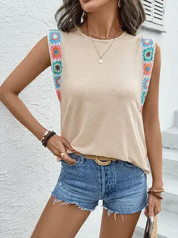 Boho Embroidered Strap Sleeveless Tank Top for Summer