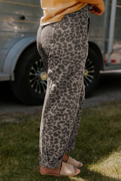 Brown Clear Seam Detail Patchwork Leopard Print Jeans