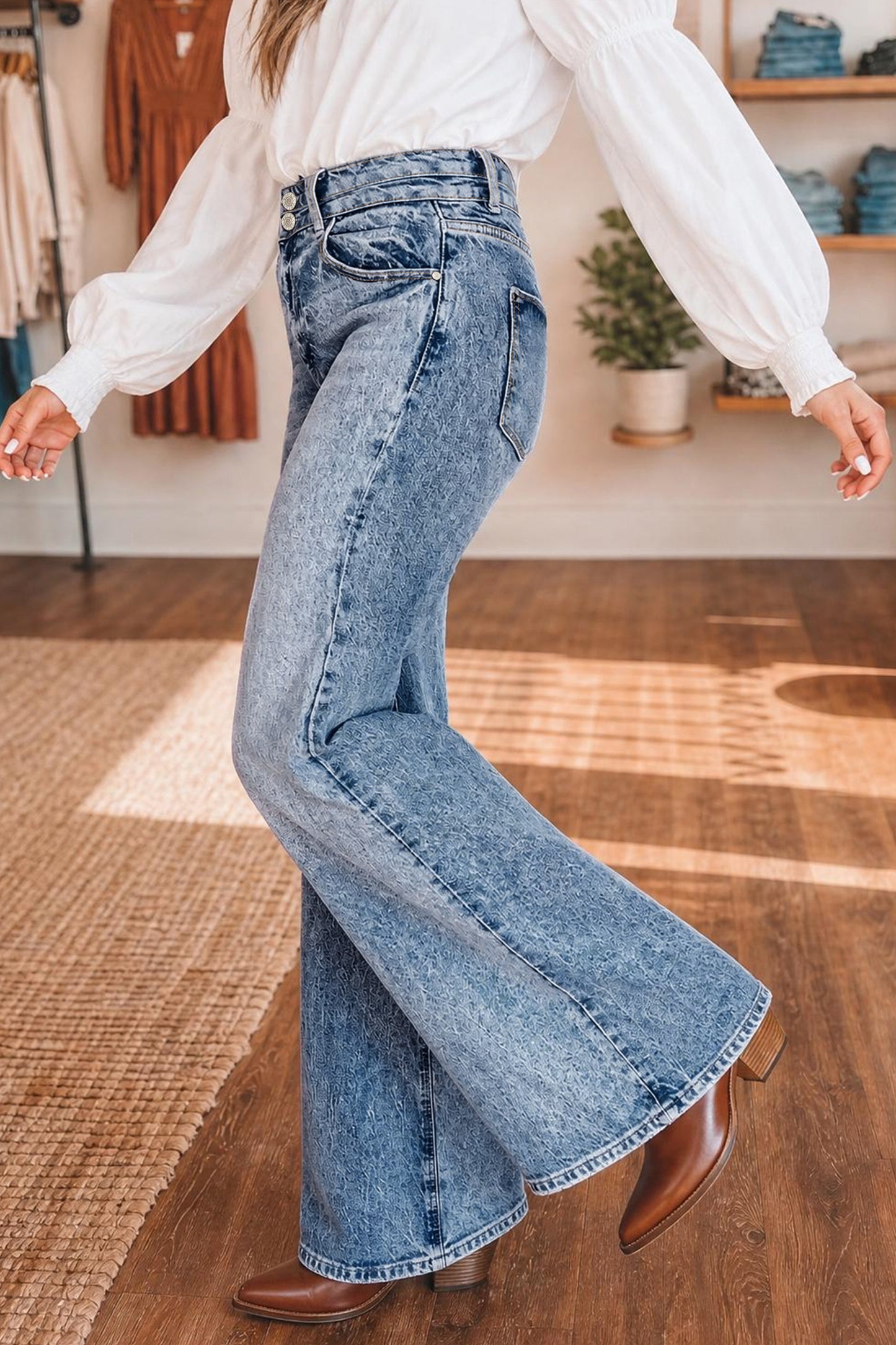 Western Light Wash High Waist Wide Leg Denim Jeans