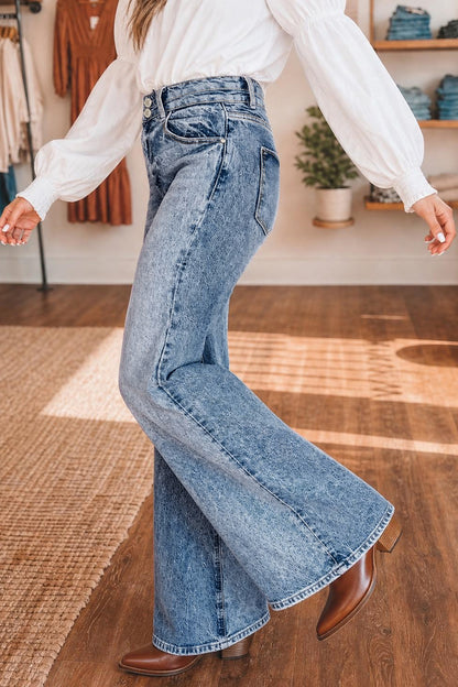 Western Light Wash High Waist Wide Leg Denim Jeans