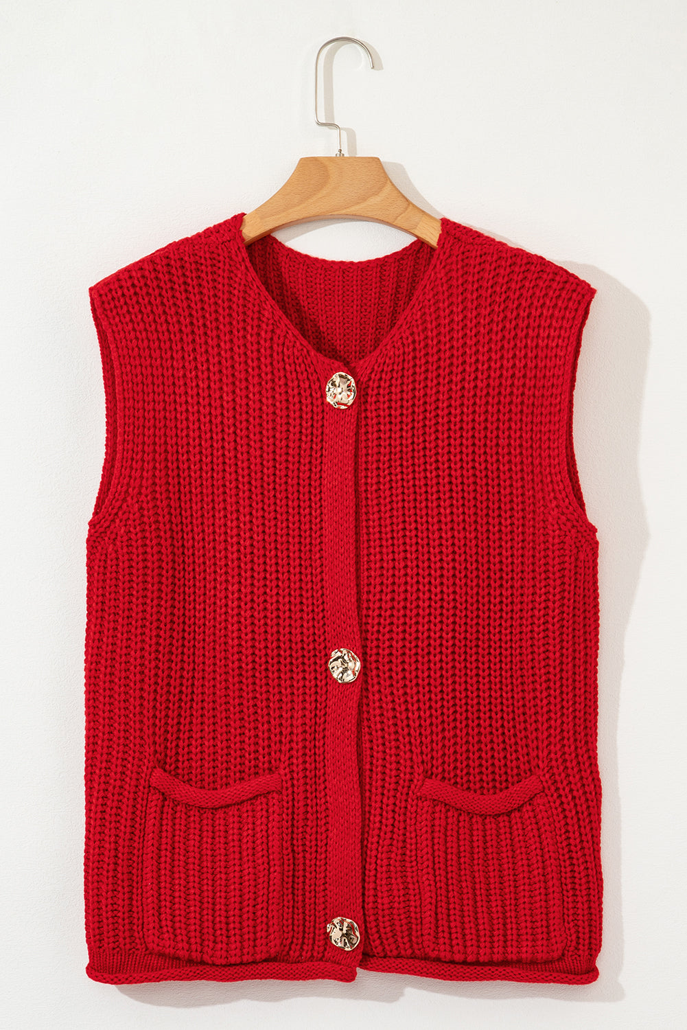 White Chunky Knit Button Front Sweater Vest Women
