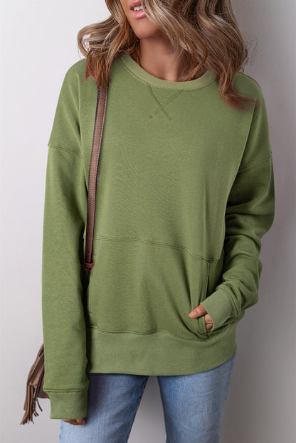 Drop Shoulder Crisscross Stitching Pocketed Loose Sweatshirt