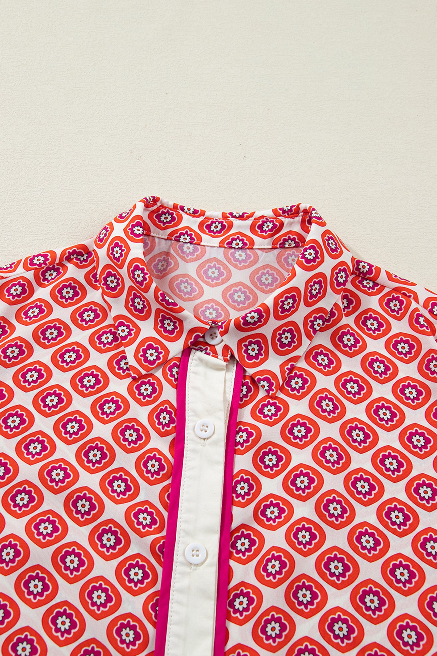 Orange Geometric Print Button Front Ruffle Hem Mini Dress