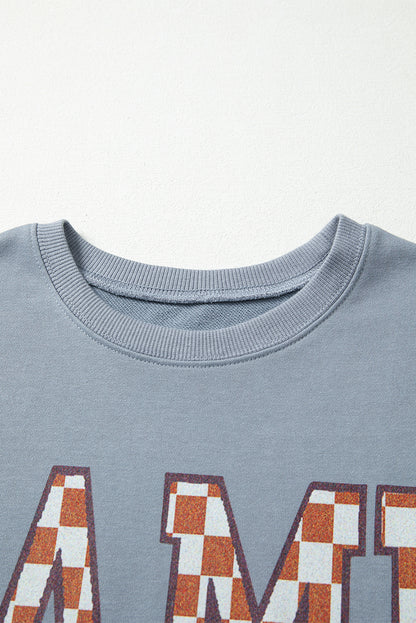 Game Day Checkered Graphic Oversized Crewneck Sweatshirt