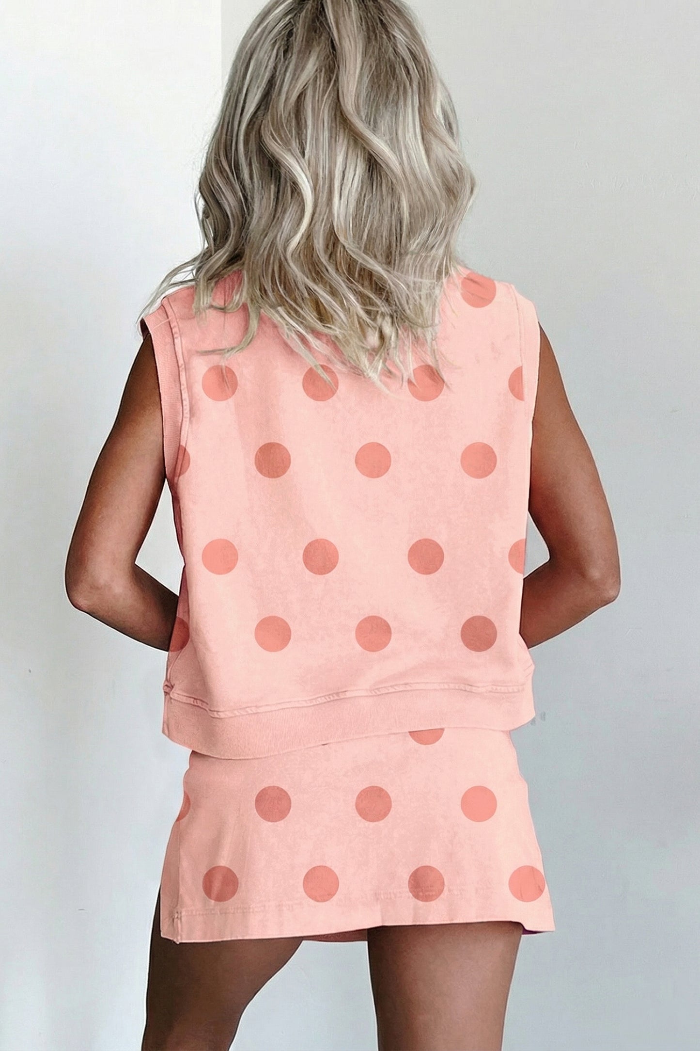 Polka Dot Tank Top Split Skort 2 Piece Lounge Set