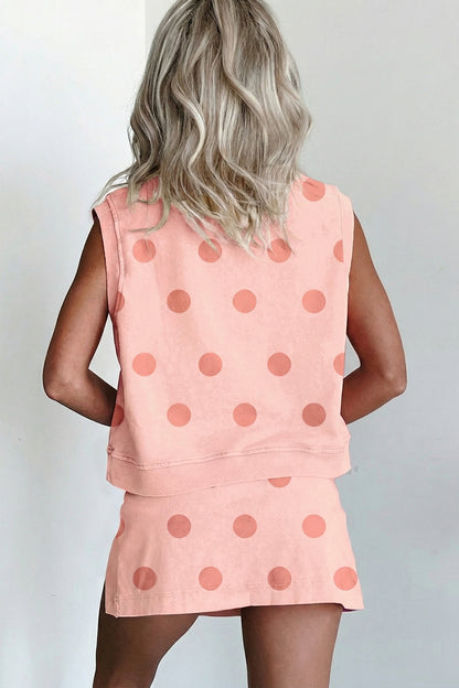 Polka Dot Tank Top Split Skort 2 Piece Lounge Set