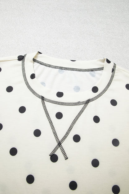 Polka Dot Puff Sleeve Wide Leg Two Piece Pants Set