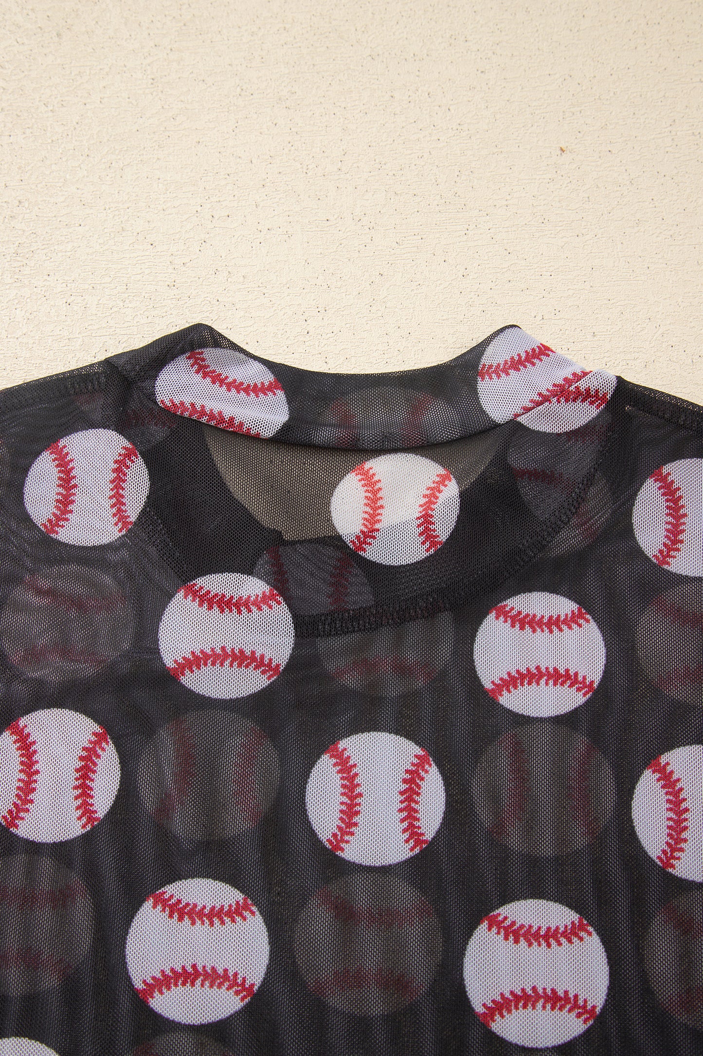 Football Print Mesh Mock Neck Game Day Long Sleeve Top
