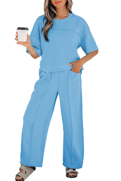 Boxy Tee and Wide Leg Pants Lounge Set Casual Outfit