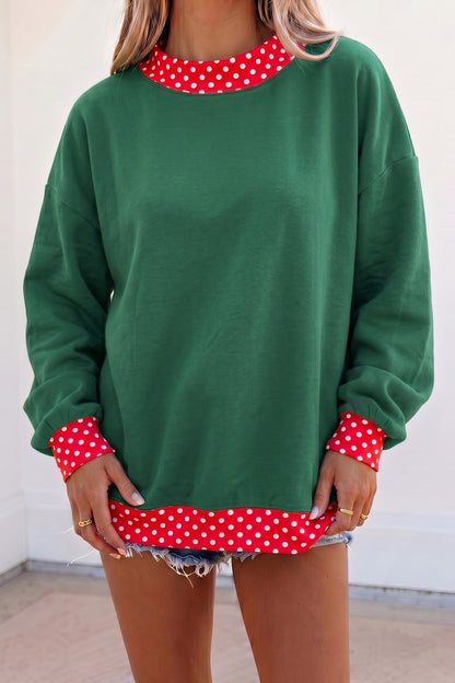 Red Polka Dot Trim Oversized Colorblock Sweatshirt