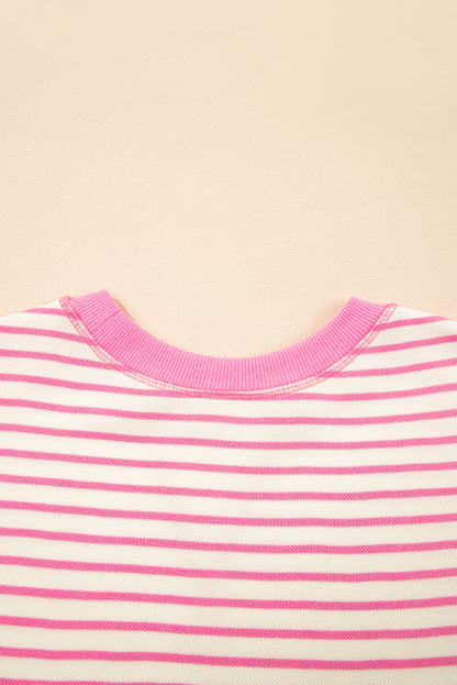 Green Striped Ruffle Sleeve Contrast Casual Top