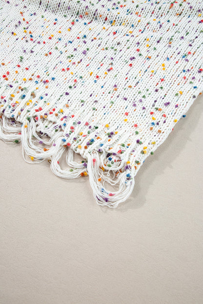 White Colorful Confetti Distressed Knit Sweater