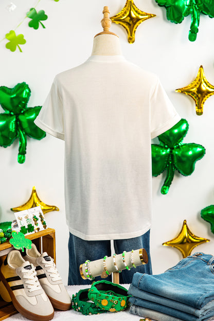St. Patrick’s White Sequin Clover Coin Graphic Tee