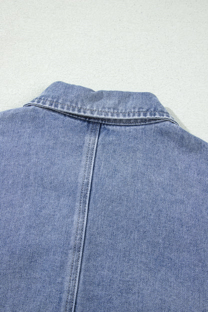 Pearl Studded Oversized Denim Zip Front Jacket