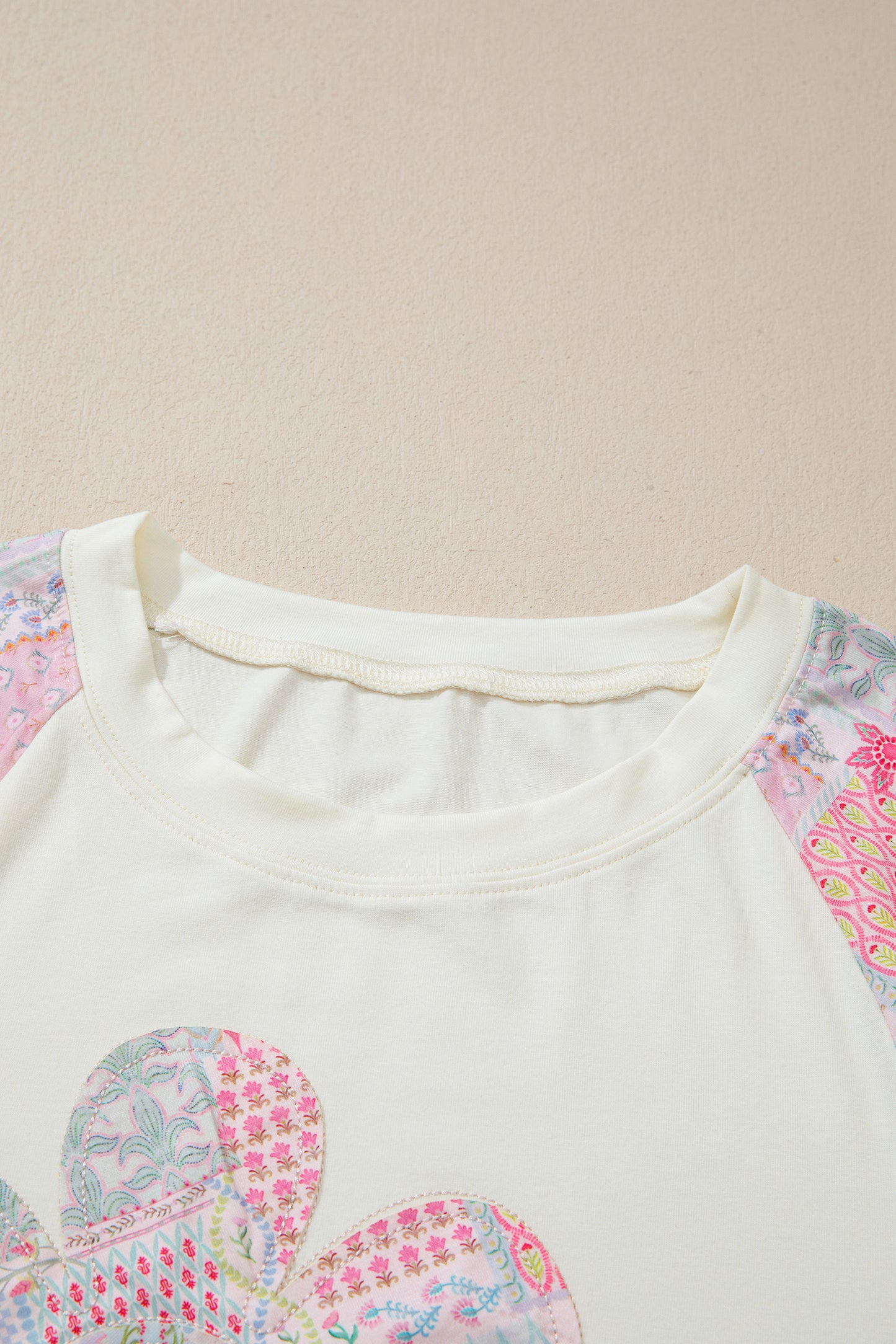 Boho Patchwork Floral Graphic Long Sleeve Top Women