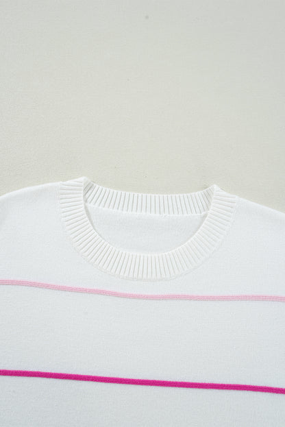 Colorblock Striped Half Sleeve Drop Shoulder Sweater