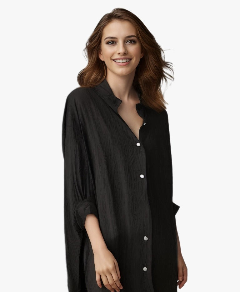 Women's Oversized Cotton Linen Button Down Tunic