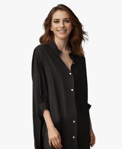 Women's Oversized Cotton Linen Button Down Tunic