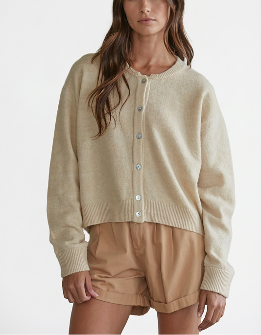 Soft Knit Button Front Cropped Cardigan Sweater