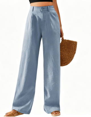Womens High Waisted Wide Leg Cotton Casual Pants