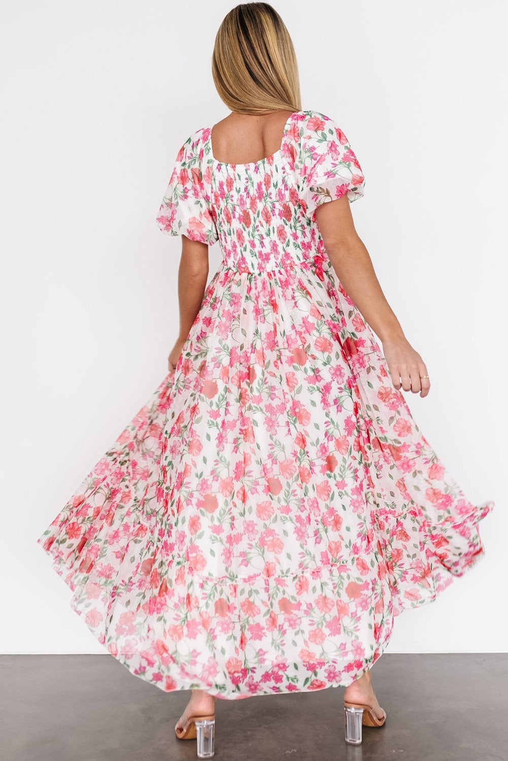 Plus Size Easter Floral Puff Sleeve Maxi Dress