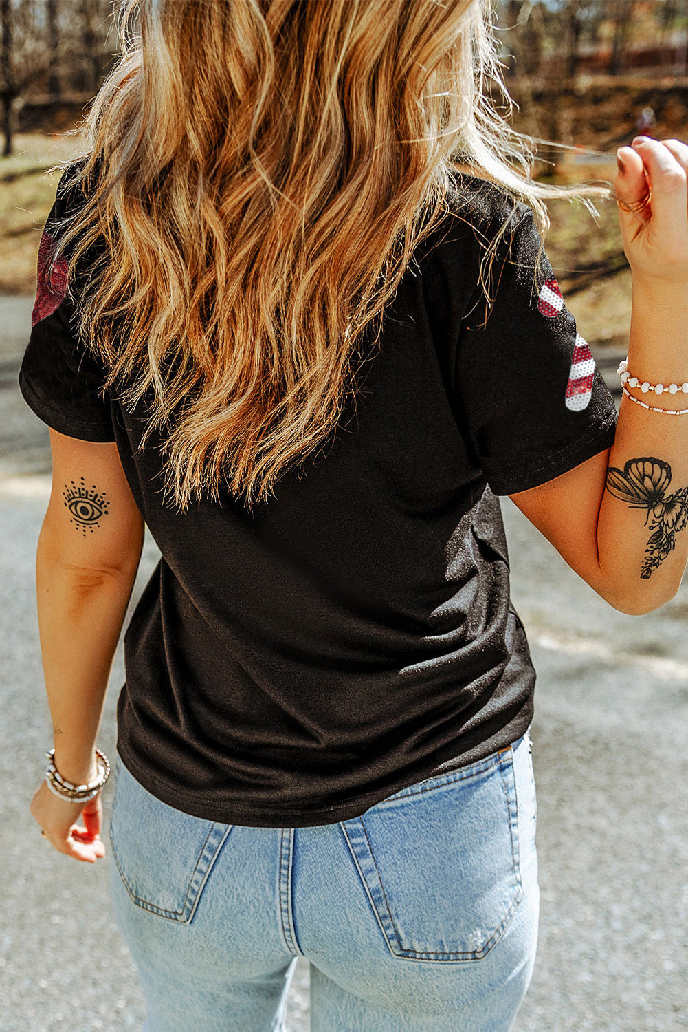 Black Sequin Christmas Holiday Graphic Crewneck T Shirt