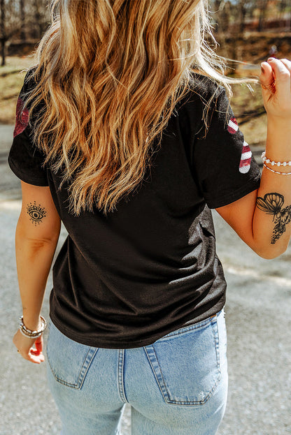 Black Sequin Christmas Holiday Graphic Crewneck T Shirt