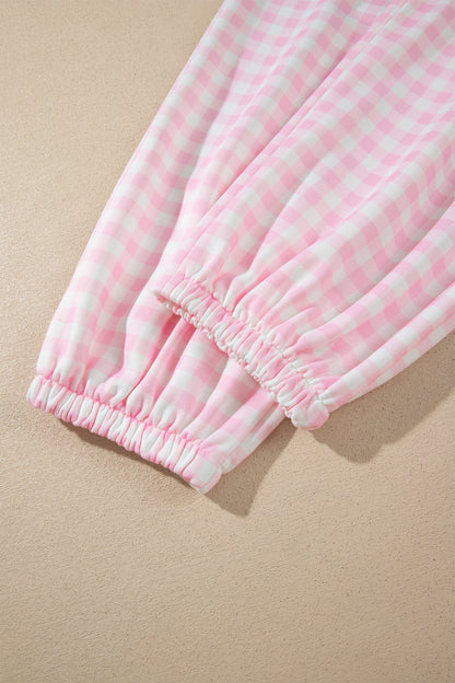 Plaid Polyester Pant Set Casual Wide Leg