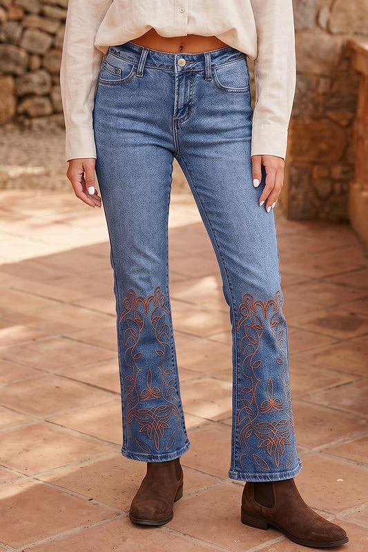 Ashleigh Blue Floral Embroidered Flare Jeans