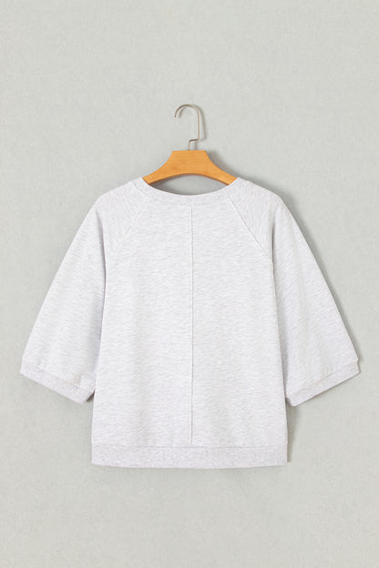 Light Grey GOD IS GOOD Patchwork Applique Relaxed 3/4 Sleeve Tunic Top