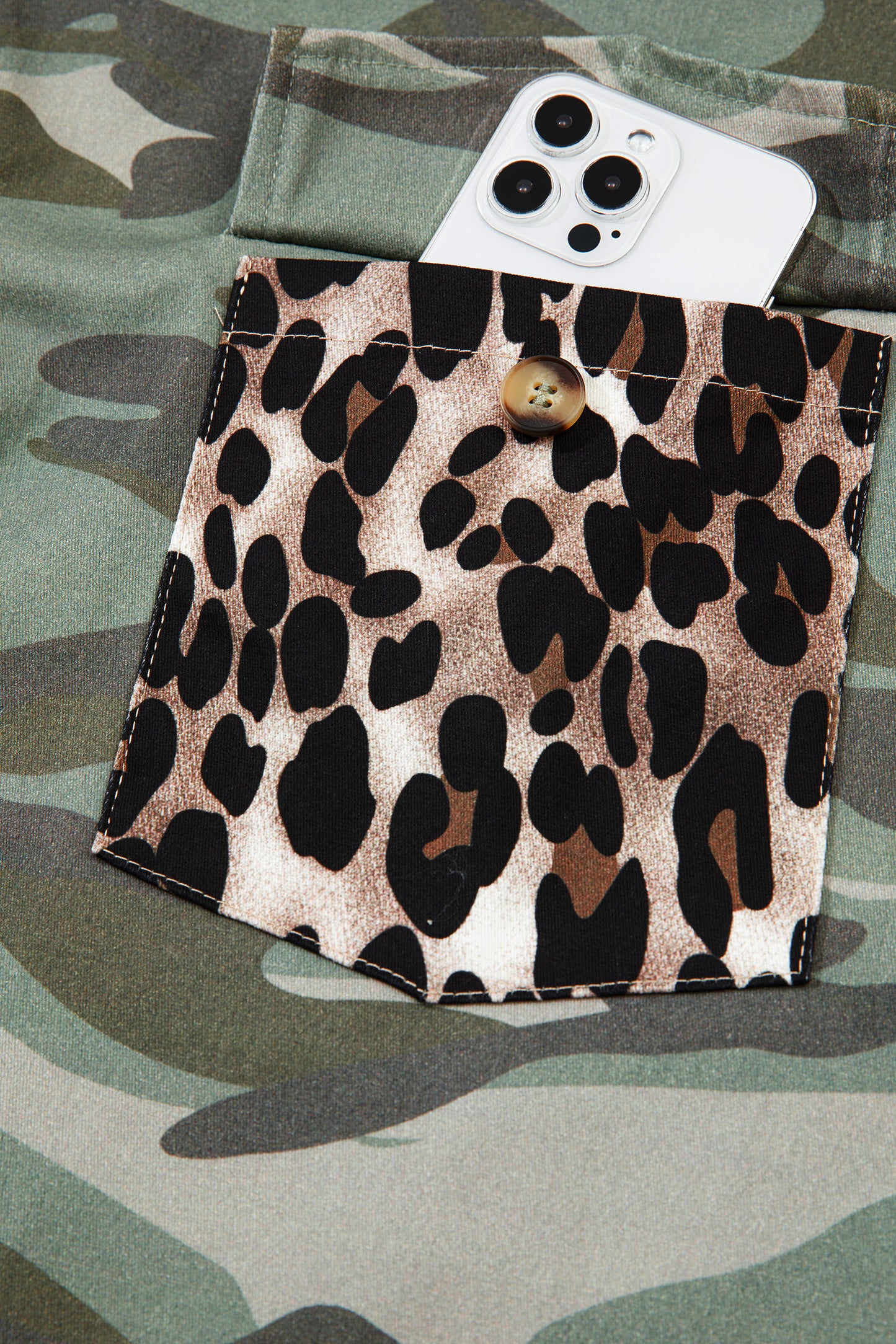 Camo Leopard Patchwork Military Crop Jacket