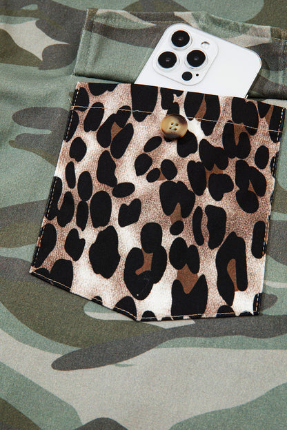 Camo Leopard Patchwork Military Crop Jacket