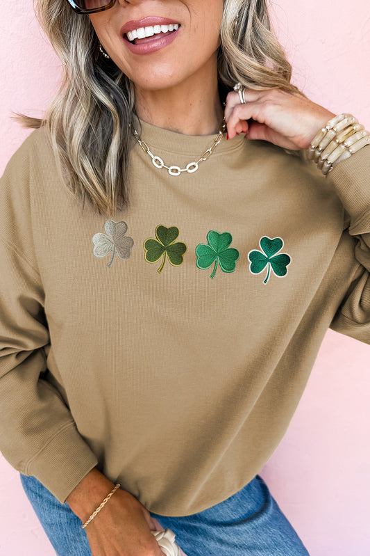 Khaki St Patrick Clover Embroidered Pullover Sweatshirt