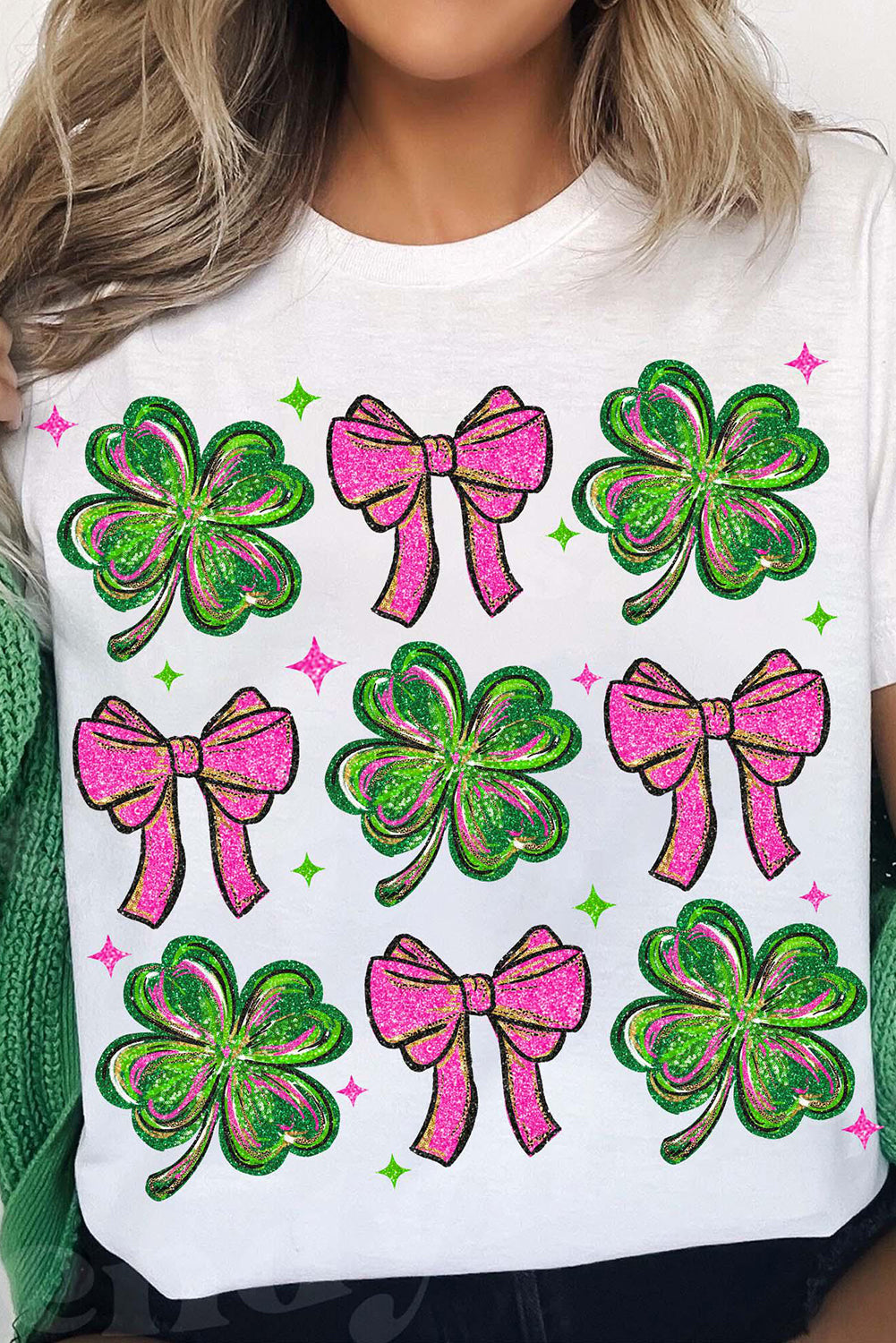 St. Patrick’s Day Shamrock Bow Graphic White Tee