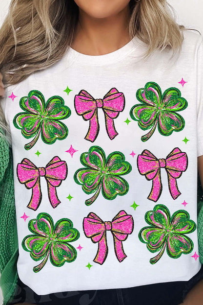 St. Patrick’s Day Shamrock Bow Graphic White Tee