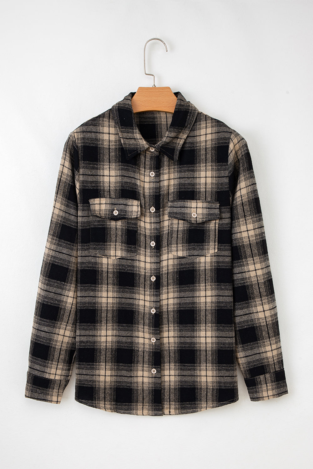 Retro Plaid Brushed Shacket with Double Flap Pockets