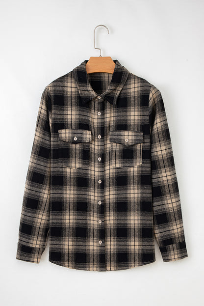 Retro Plaid Brushed Shacket with Double Flap Pockets