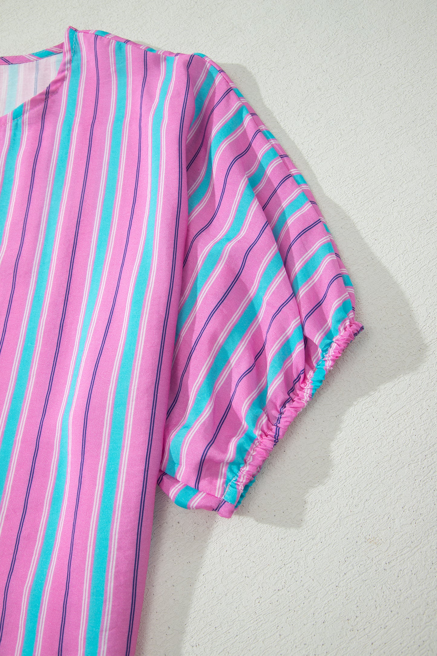 Pink Stripe Puff Sleeve Two Piece Shorts Set