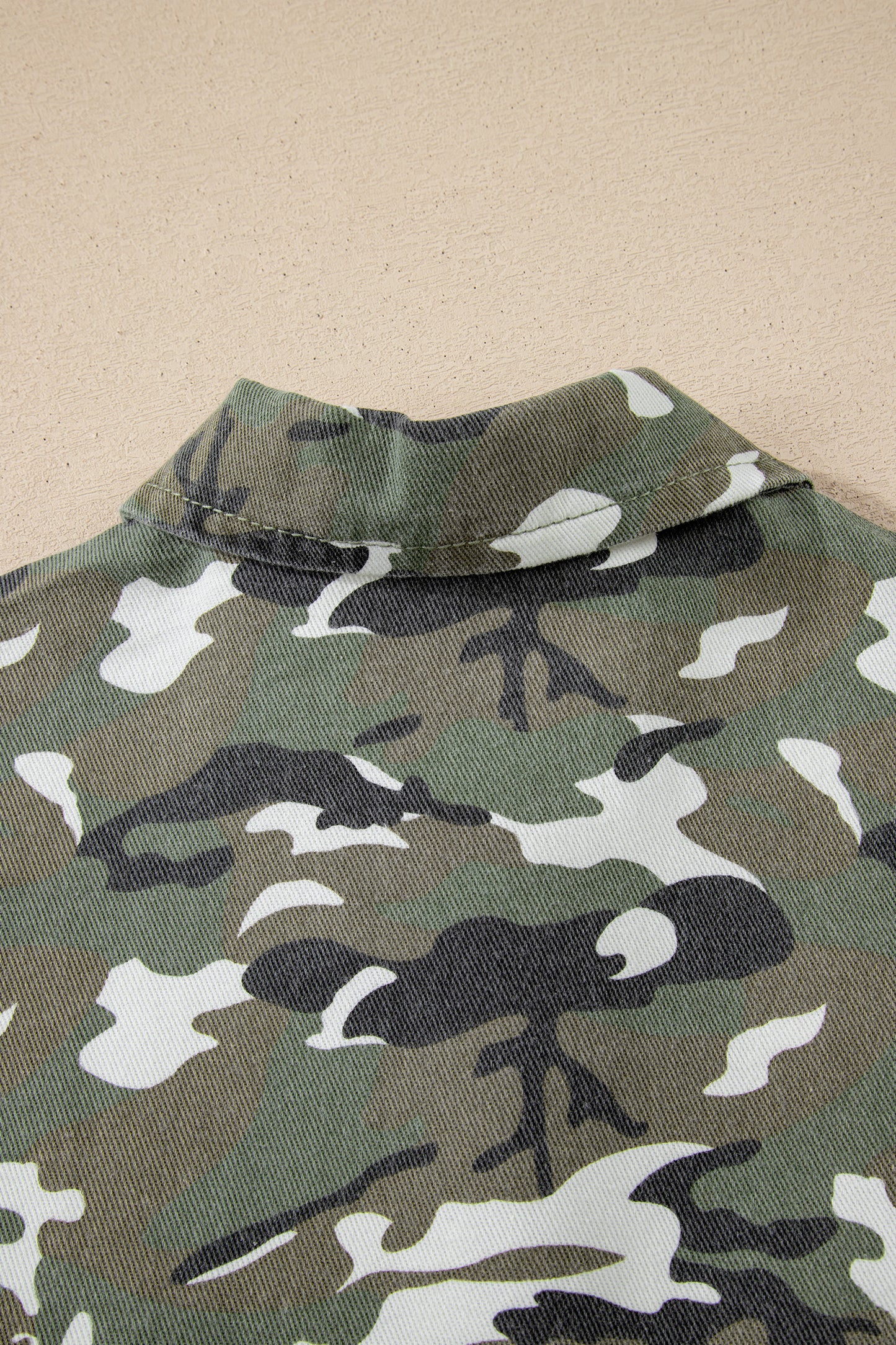 Green Camo Loose Denim Jacket with Chest Pockets
