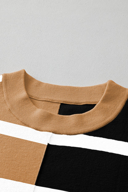 Neutral Colorblock Knit Sweater – Oversized Pullover